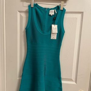 NEW Herve Leger | Scooped Sleeveless A-Line Dress |S | Turquoise
